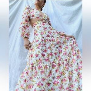 Gianni Bini Lillian Cutout Pink Garden Floral Lace Eyelet Maxi Dress NWT $259